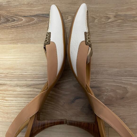 Tod’s Debbie Slingback pumps pointed toe loafer style tan brow white size 8.5 - Picture 8 of 11